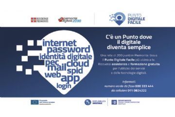 Un grande punto indicatore bianco su sfondo blu e nel punto bianco le parole "internet-password-identità digitale-pec-cloud-mail-spid-web-app-login" scritte in blu. A fianco del punto un testo descrittivo in bianco.