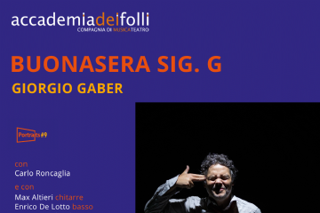 Il manifesto della rappresentazione teatrale che reca sul lato sinistro tutte le indicazioni sugli interpreti, gli organizzatori e il costo dei biglietti, sul lato destro la fotografia del protagonista in una posa di scena.