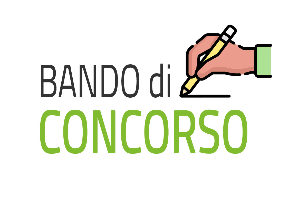 Su sfondo bianco la scritta in stampatello maiuscolo "Bando di concorso" in parte in nero ed in parte in verde, accompagnato da una mano che impugna una matita.